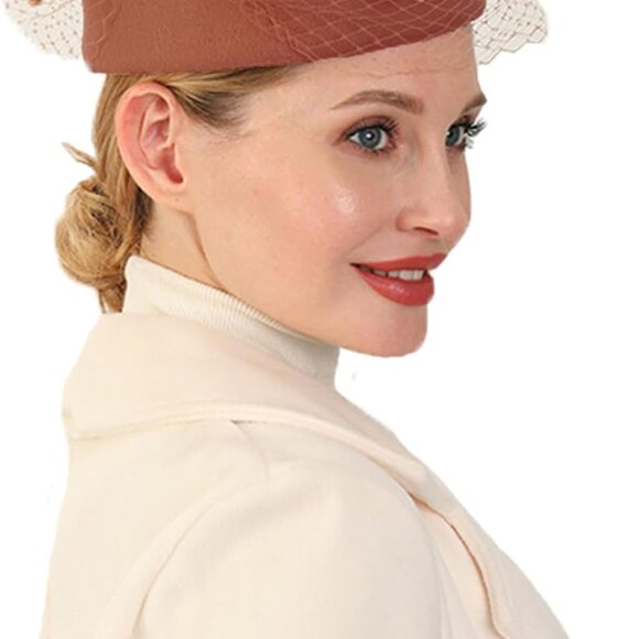 Women's British Style Pillbox Church Derby Wedding Winter Vintage Fascinator Ber